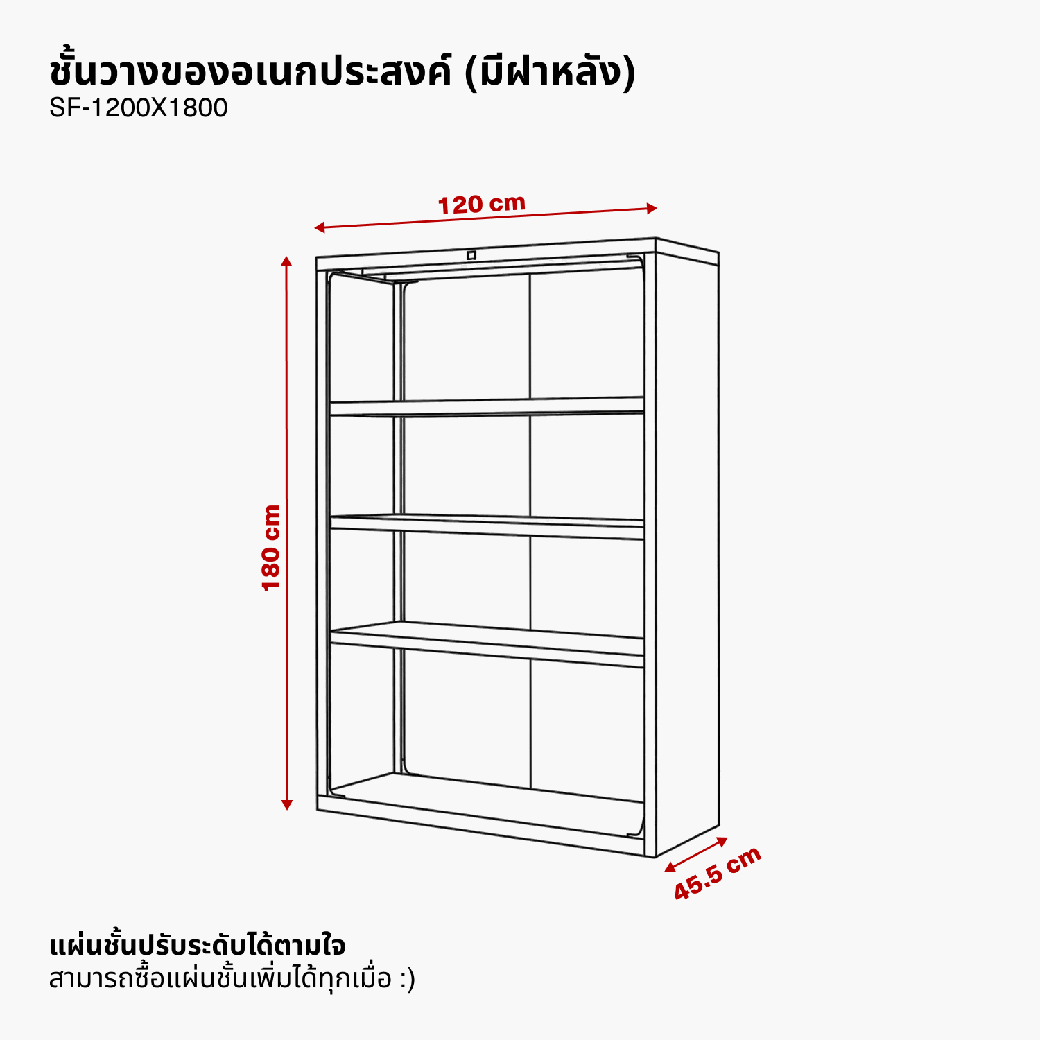 ชั้นวางอเนกประสงค์พร้อมฝาหลัง รุ่น SFF-1200x1800